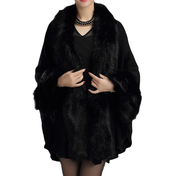 Jtfur Autum winter fashion new style loose large size fur shawl coat women knitted cardigan cloak