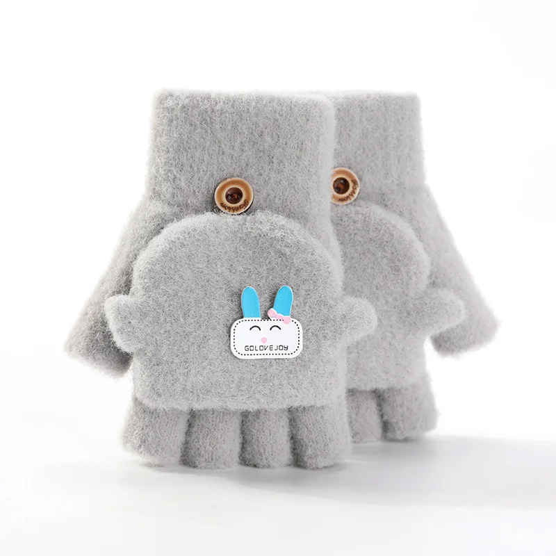 Winter Windproof antifreeze velvet warm 3-6 years Kids Gloves Children cartoon half finger knitted mittens