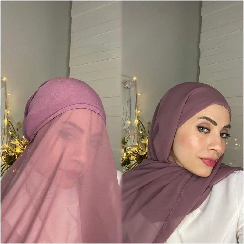 Factory Direct Women Muslim Chiffon Soft Hijab Scarf With Stretch Hijab Cover Headwrap