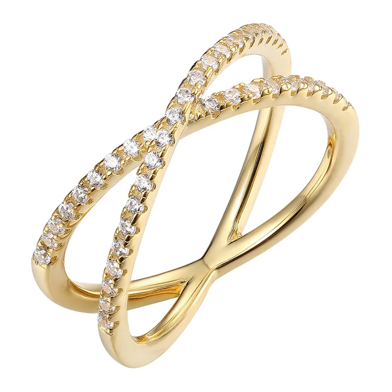 Hot Sale Custom Cross Finger Gold Ring Vintage Alloy Diamond Jewelry for Women Wedding Engagement Party Gift Wholesale