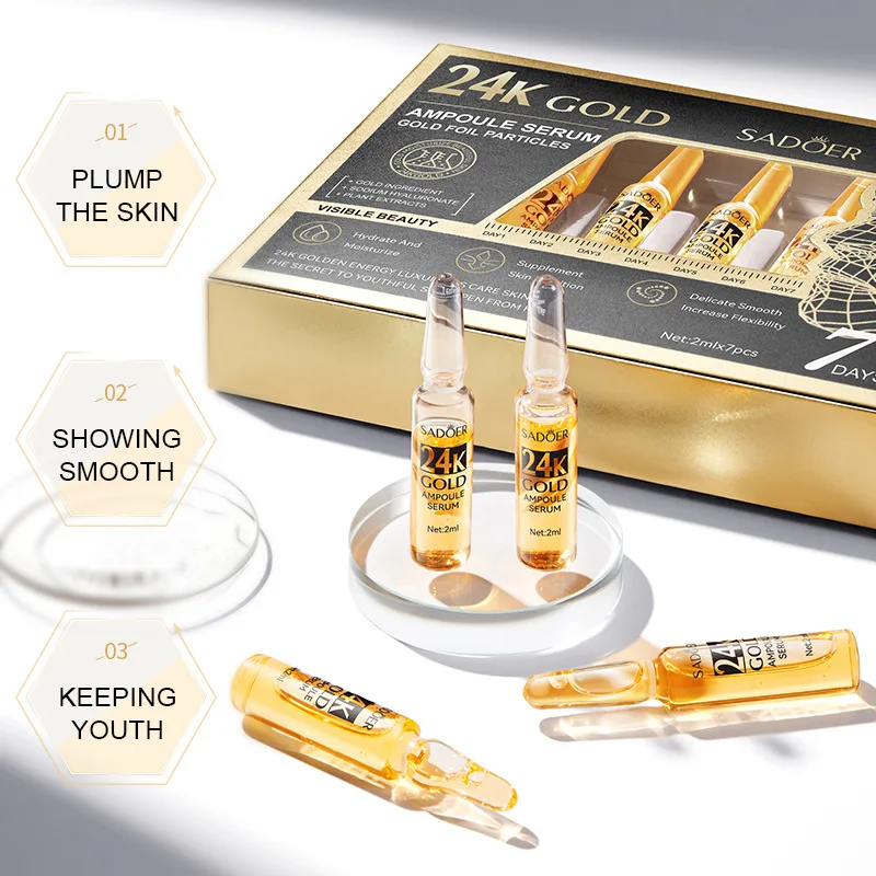 SADOER Whitening Ampoules Serum 24K Gold Hyaluronic Acid Vitamin C Ampoule Serum Skin Care Ampoules