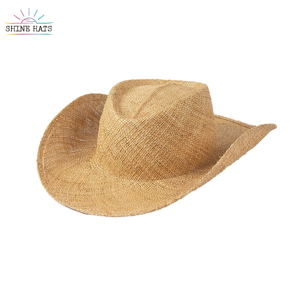 Shinehats Coowboy Panama Fedora Rolled Brim Straw Hat Wholesale Wide Brim Paper Summer Riffia Treasure Straw Hats For Men