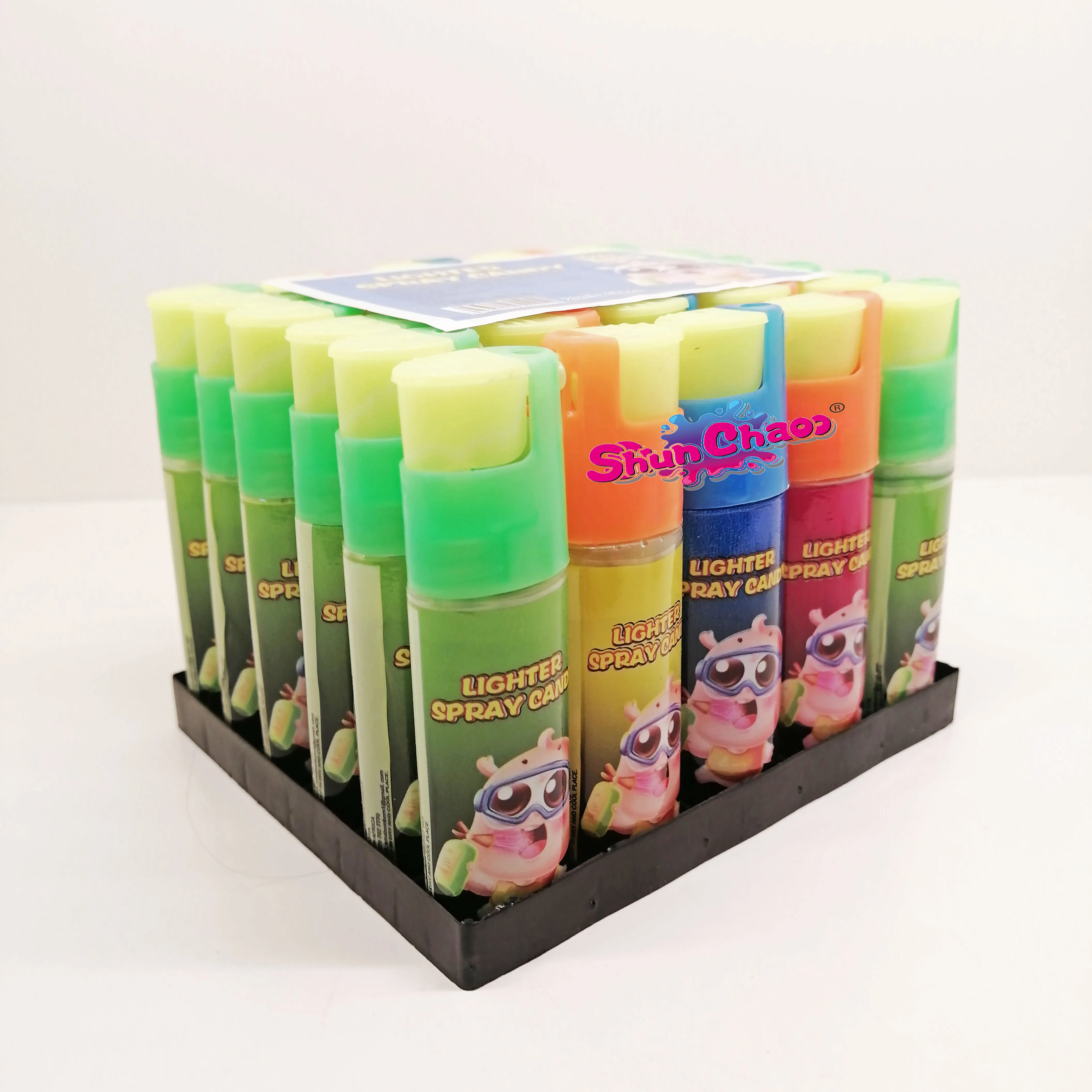 Chinese Imported Candy Toy Plastic Lighter Bottle Shape Fruity Spray Candy Attract To Children