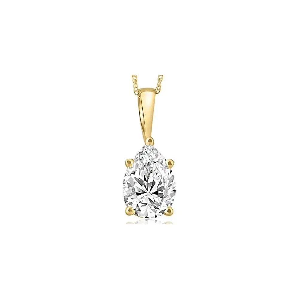 P3 POMPEII3 2Ct Pear Shape Diamond Solitaire Necklace 14k Yellow Gold Pendant Lab Grown