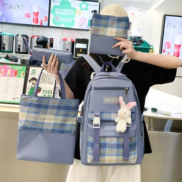 4 в 1 узор в клетку, оптовая продажа с фабрики Back to School Студенческая школьная сумка-рюкзак