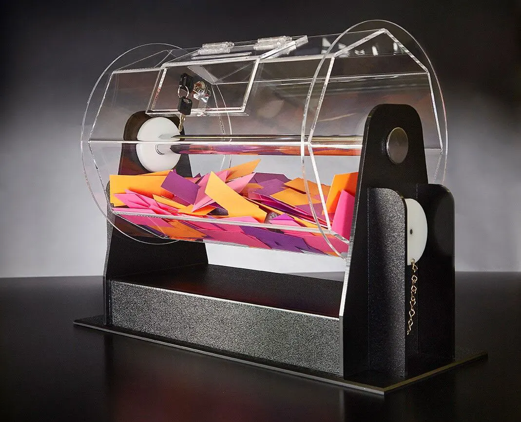 Customized acrylic ballot box with lock raffle drum lottery tickets