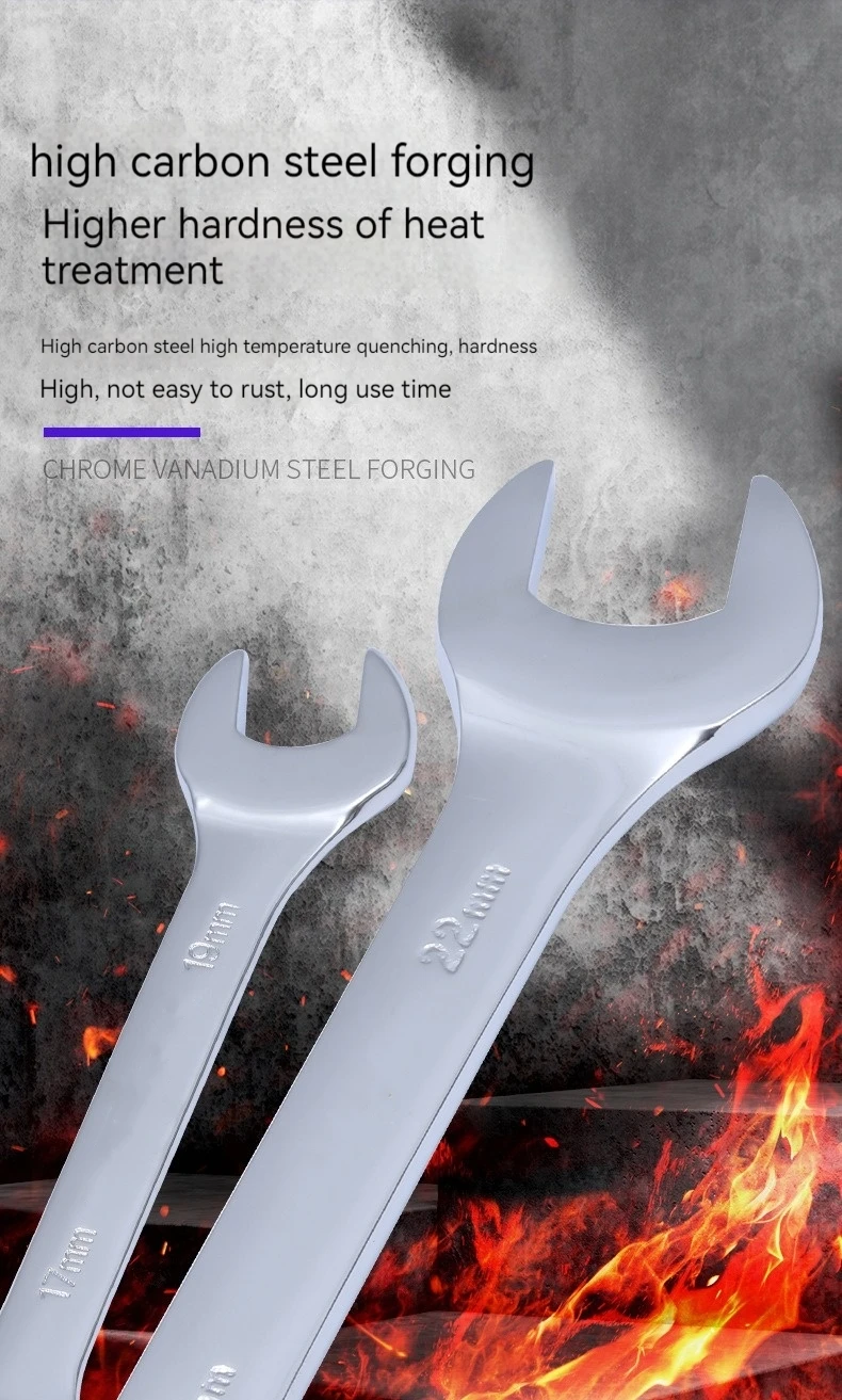 Wholesale high carbon steel forged mirror frosted flat ribbed double-head double-open wrench