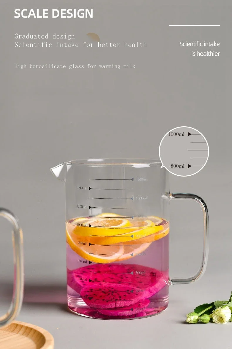 Custom High Quality Borosilicate Glass Cup V Mouth Kitchen Household WIth Handle And Scale Line