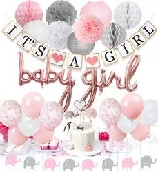 Это баннер для девочки, комплект воздушных шаров с надписью Oh Baby Girl Baby Shower на тему слона, Детские принадлежности для душа