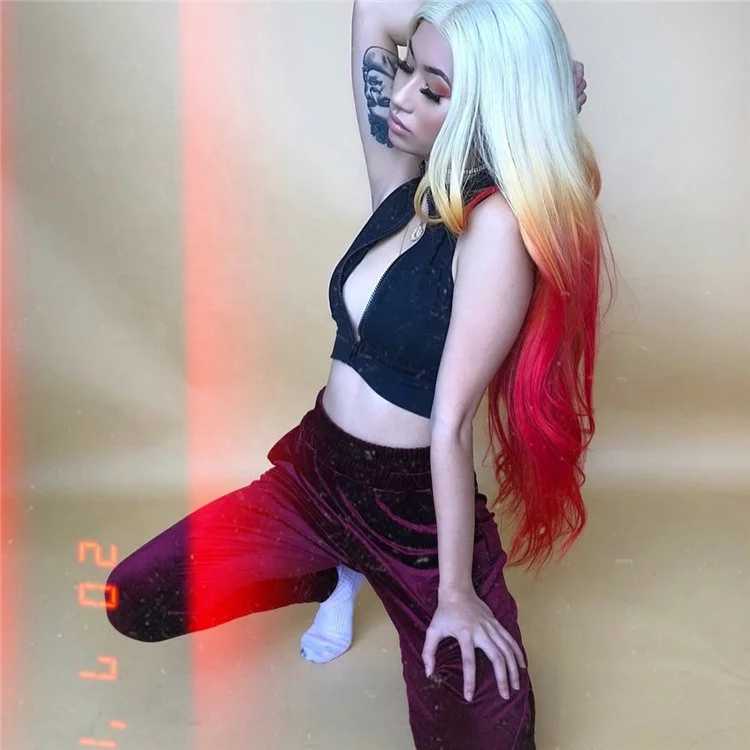 
Beauty Silky Straight Wig #613 to Blonde to Red Ombre Color Synthetic Lace Front Wig 