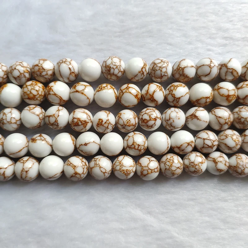 
Wholesale gemstone beads bulk loose white beads with gold color decorative pattern beads for jewelry making (YSA032) 