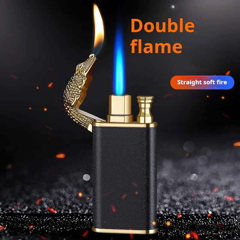 Alligator Dolphin Metal double fire switching lighter direct direct fire conversion inflatable torch lighter