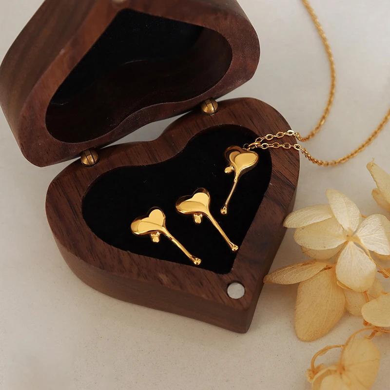 Stainless Steel Irregular Love Heart Necklace Set 18K Gold Plated Waterdrop Key Necklaces Women French Cute Minimalist Jewelry