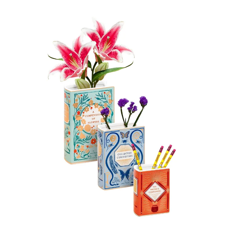 Custom Home Ornaments Desktop Pen Holder Book Shape Porcelain Ceramic Flower Vase