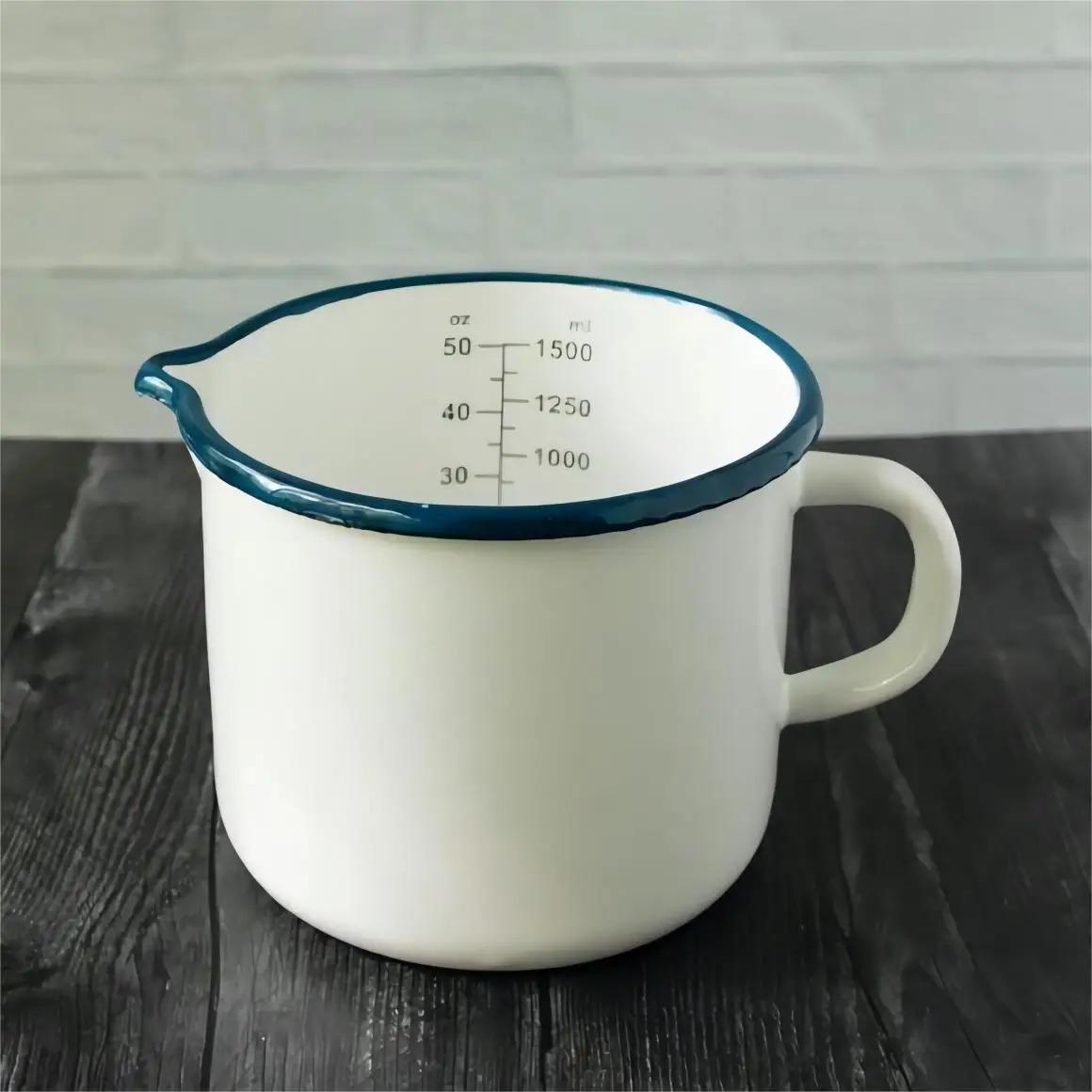 Large size custom printing white food safe colored enamel steel measuring cup metal milk heating mug