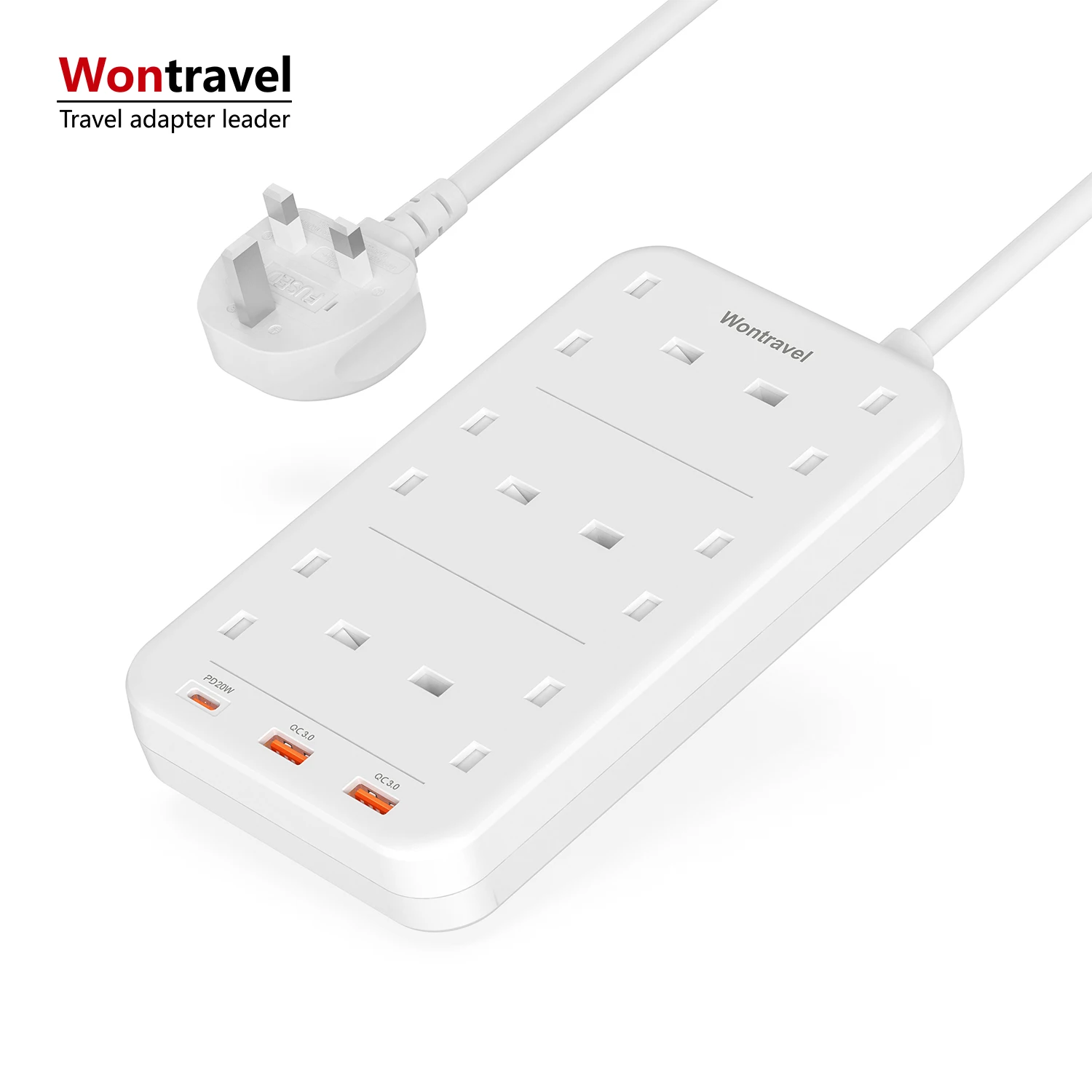 2021 New 20W power strip 6 outlets 220 volt surge protector with extension cord UK extension lead
