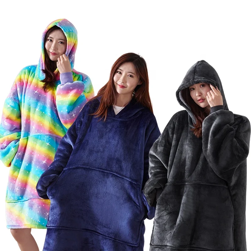 High quality giant wearable adult kids sherpa hooded oversized hoodie blanket