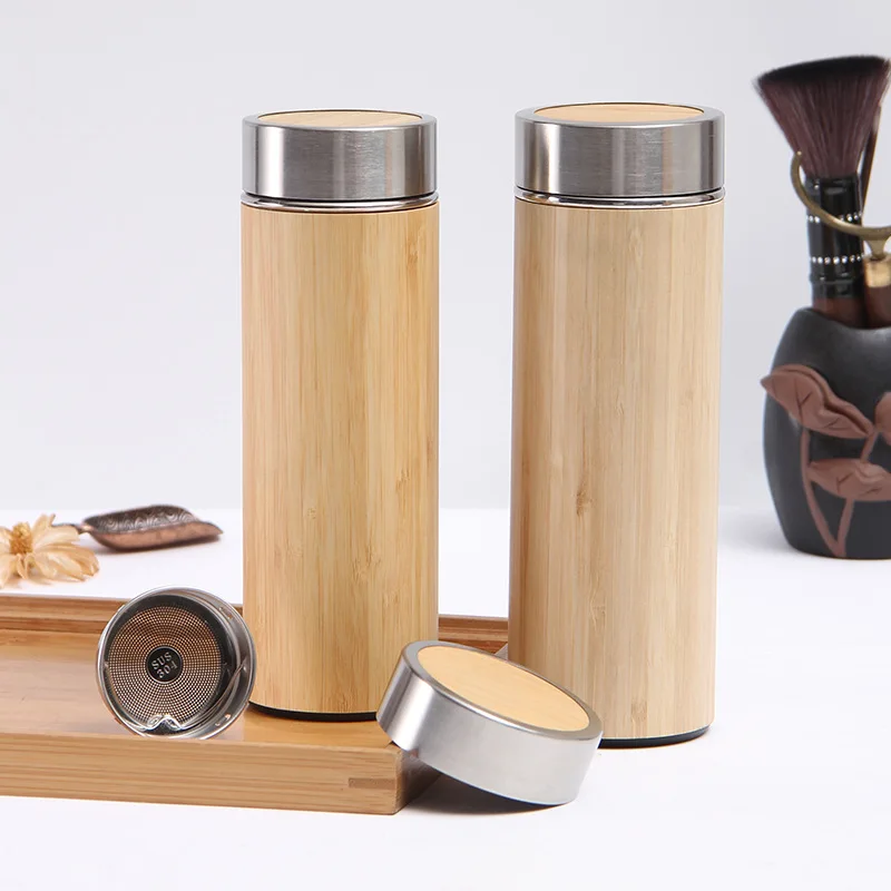 Modern And Simple Bamboo Color Double Layer 304 Stainless Steel Liner Business Office Thermos