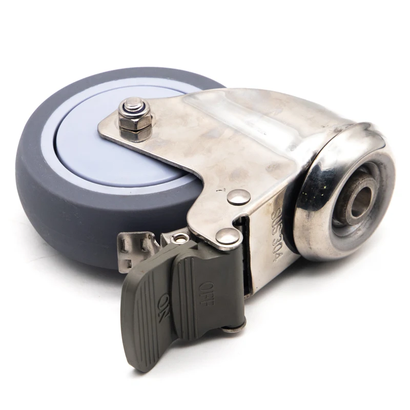 2023 Wholesale Price Grey Rubber Wheel Casters Rotary Type Medium Duty Roller Medical Casters With Brake Multi-purpose Casters