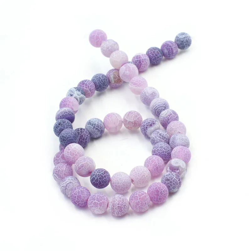 Wholesale Loose Bead Strand Round 8mm 46pcs Purple Gemstone Frosted Cracked Beads For Jewelry Making