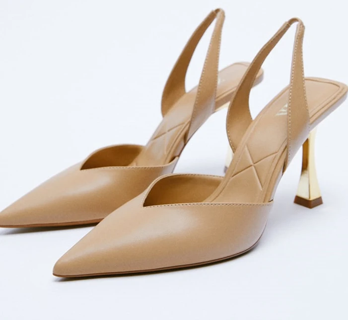 ZA Autumn new womens shoes natural color metal slingback elegant temperament highheel