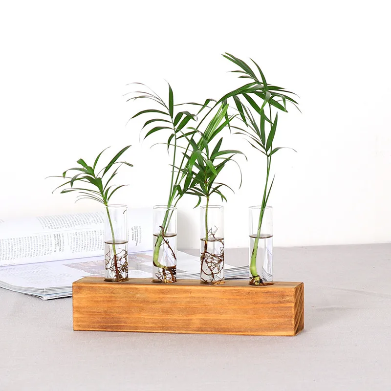 Creative Glass Tabletop glass vases for home decor with Wooden Frame