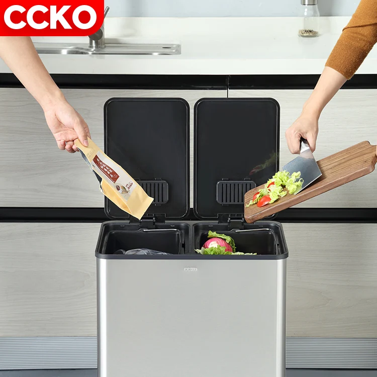Прямоугольная двойная мусорная корзина из нержавеющей стали для публичной кухни