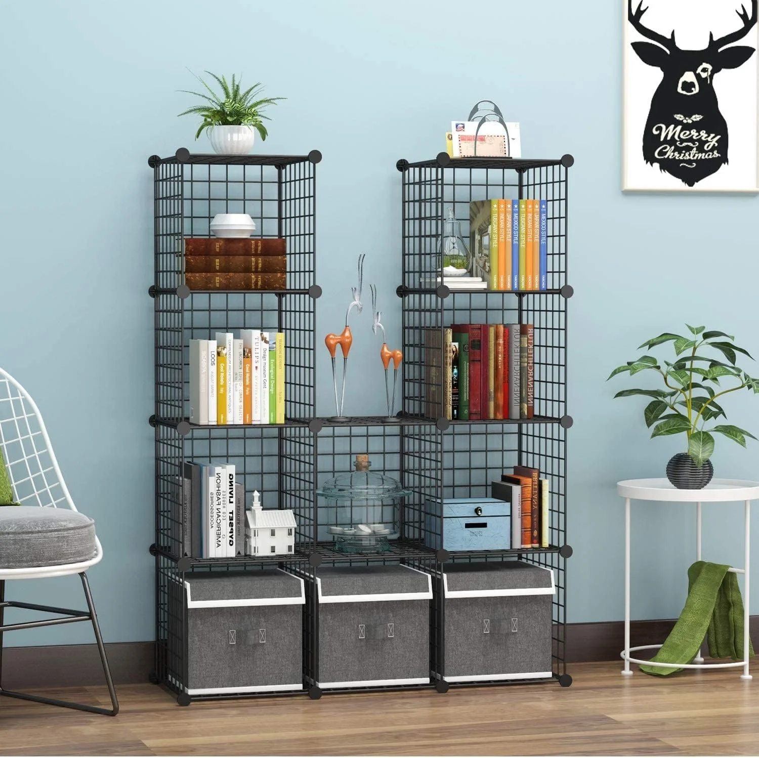 12-Cube Grids Storage Bins Shelving Cube Storage Organizer Metal Closet Cabinet for Bedroom