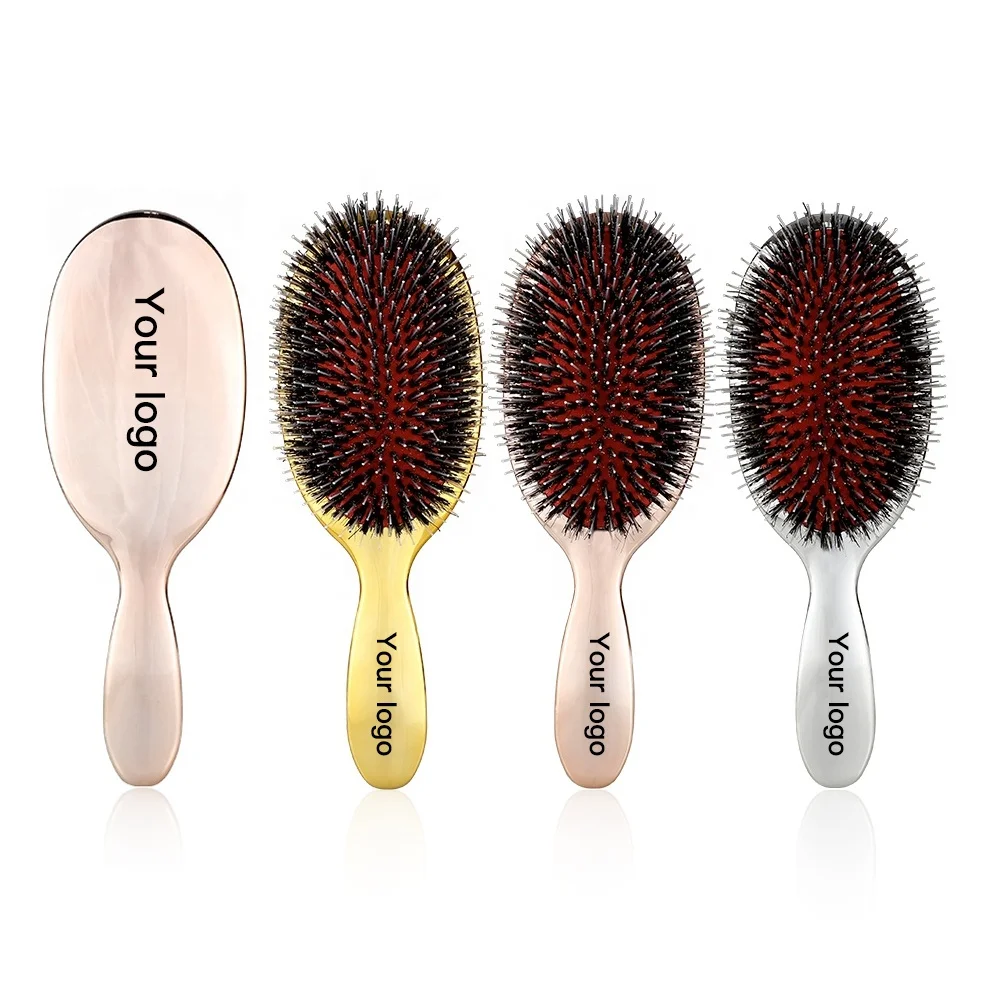 Paddle Massage Nylon Mixed Boar Bristle Plastic  Hair Brush Cushion Oval Shaped Hairbrush for beauty