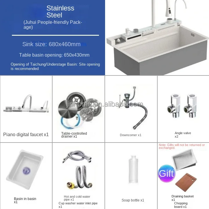 Popular Stainless Steel Kitchen Sink Smart Waterfall Kitchen Sink Modern Hand Made Kitchen Sink With Waterfall Faucet