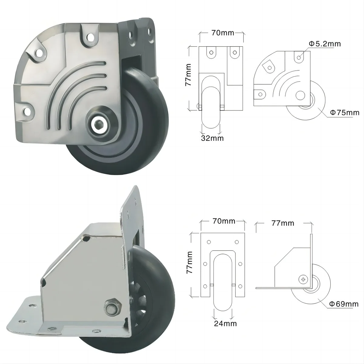 LICHUAN Best Sale 3 Inch Removable Heavy Duty Caster Wheels Plastic Pvc Chair Foot Wheel Rubber Swivel Caster for Luggage