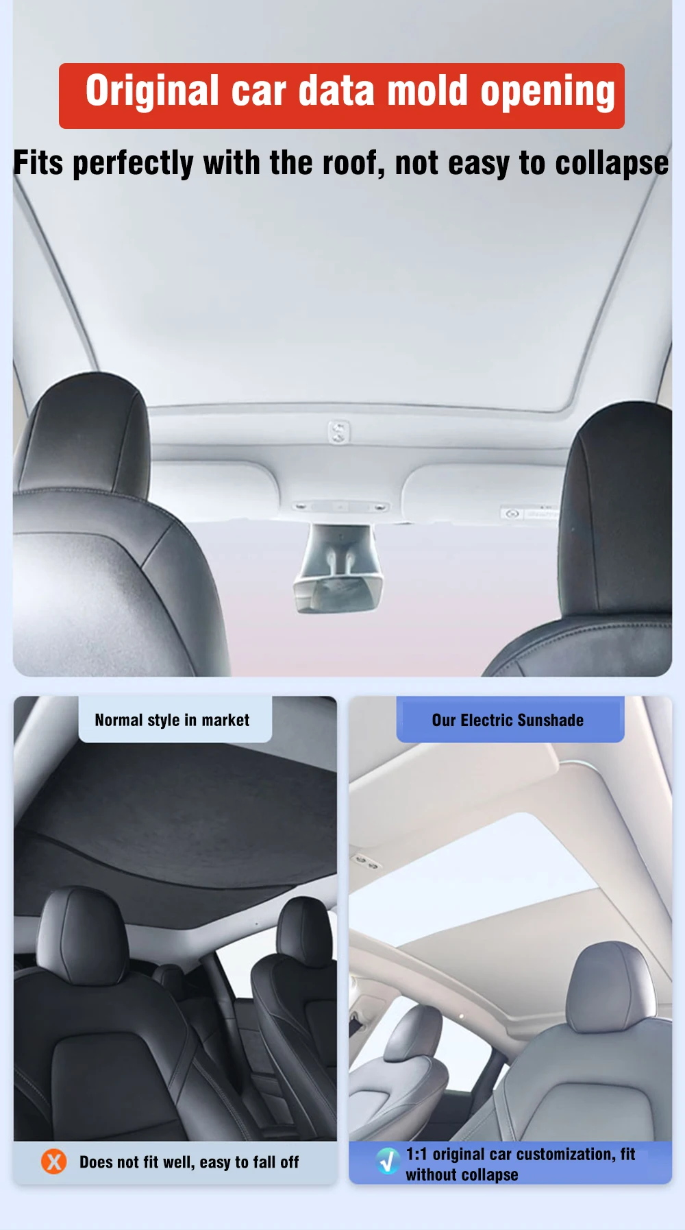 Electric Car Roof Window Sun shade UV Rays Protection Retractable Sunroof Roof Sunshade For Tesla Model Y