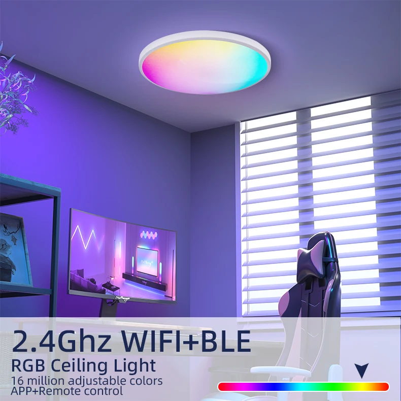 Modern ultra thin round led ceiling light fixture for bedroom lamp wifi tuya indoor rgb smart ceiling backlight ceiling lights