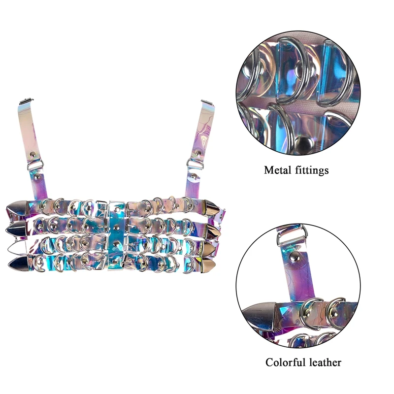 Women  Punk Leather Harness Blet Body Bondage Sexy Women Adjustable Leather Body Harness Chain Bra Top