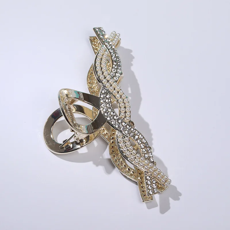 CYX670 Fashion Simple New Hair Accessories Ins Gold Plated Crystal Rhinestone Metal Pearl Shark Large Hair Claw