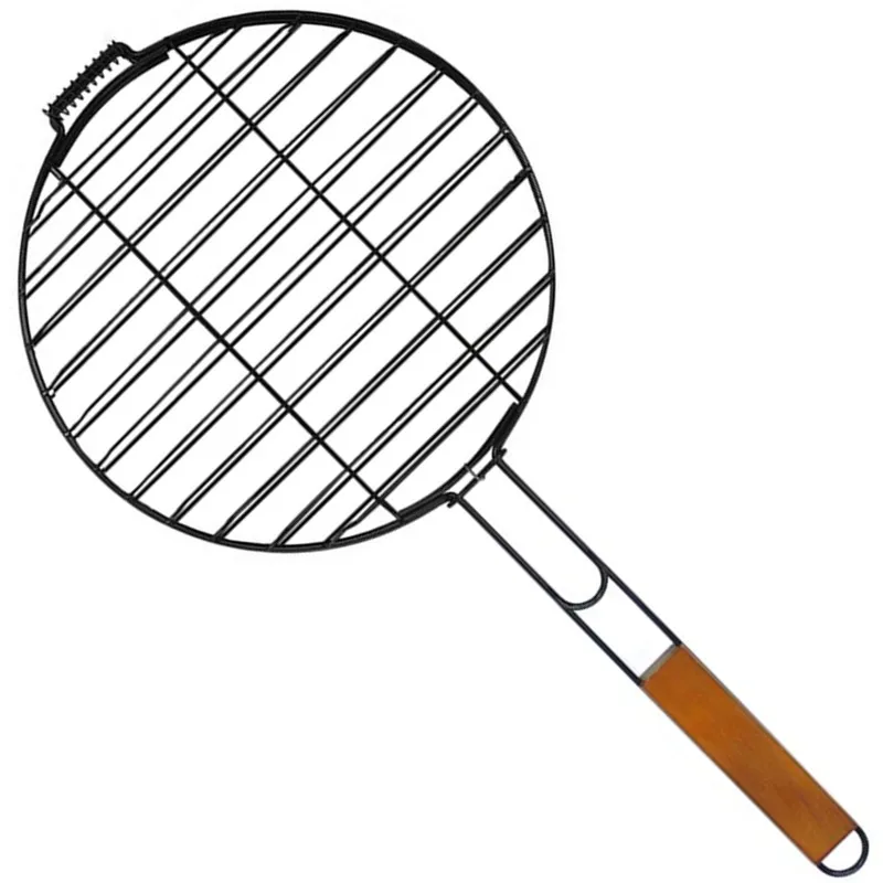 Custom Round Fish Grilling Basket with Wooden Handle Barbecue accessories BBQ Grill Basket