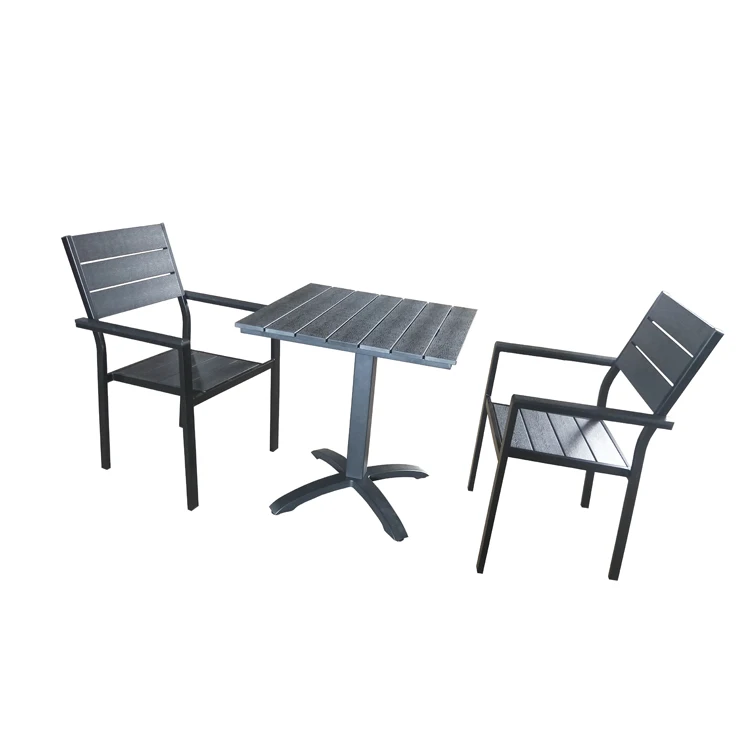 Outdoor garden Plastic wood square 70x70cm bistro dining table coffee aluminium table with  adjustable foot