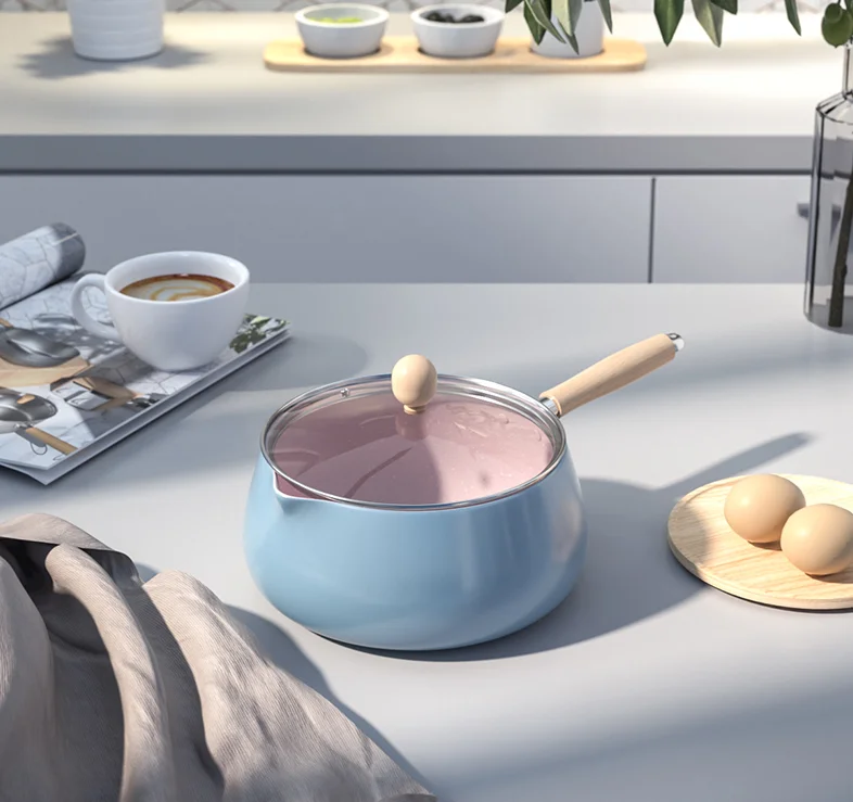 New mini pink blue cute nonstick deep cooking aluminum pot cookware kitchen accessories