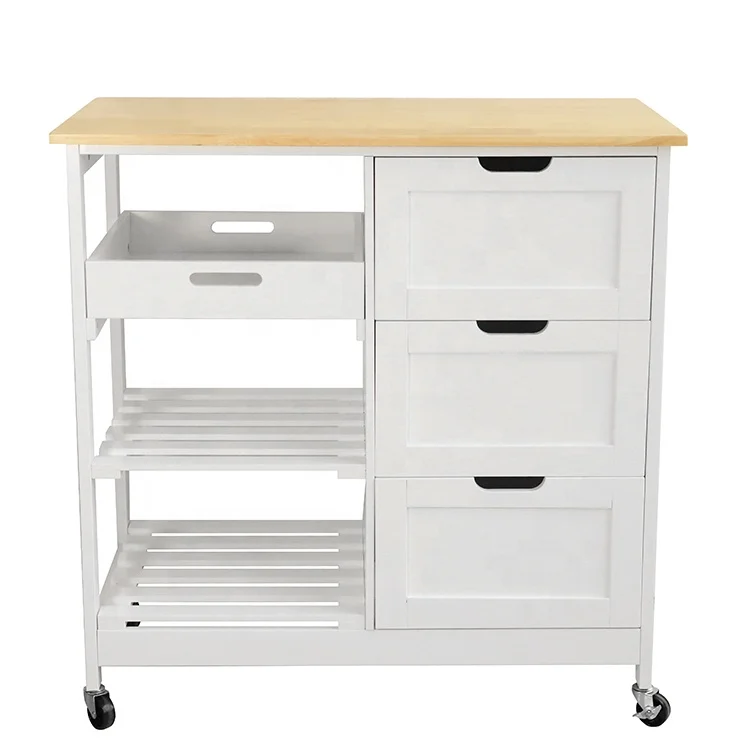Mobile 3 tier dining room furniture wood serving kitchen trolley island cart with drawer
