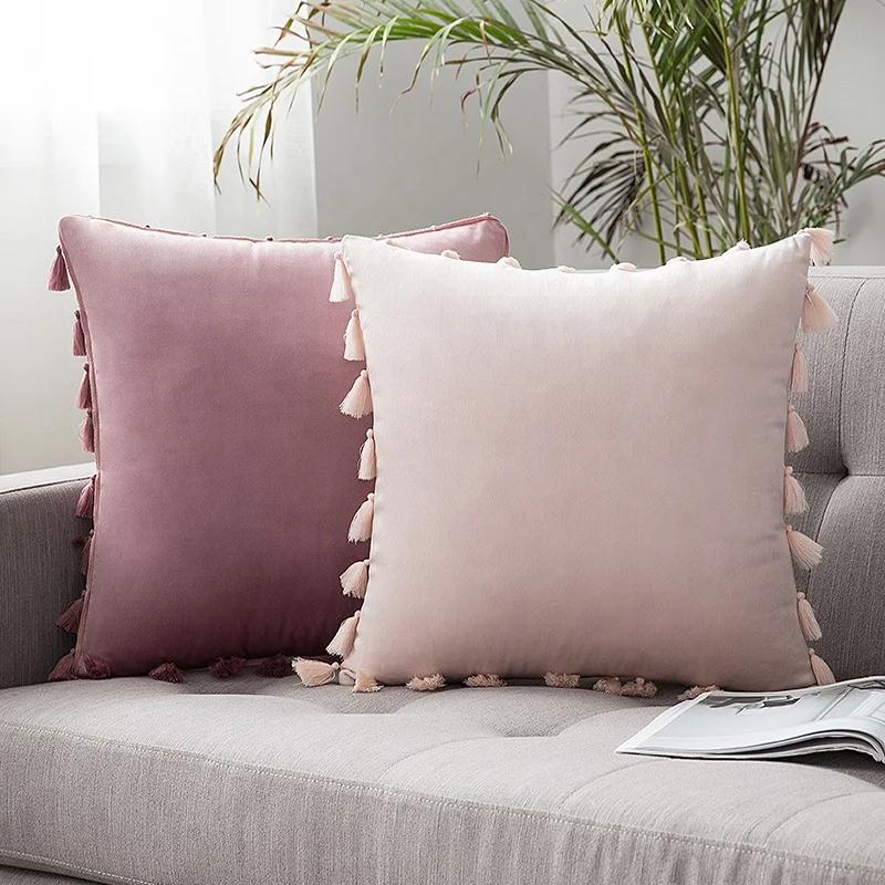 Wholesale Hot Sale Cushion Cover with Tassel 45*45cm Soft Macrame Velvet Throw Pillow Cover Home Decorative Cushion Pillow Case