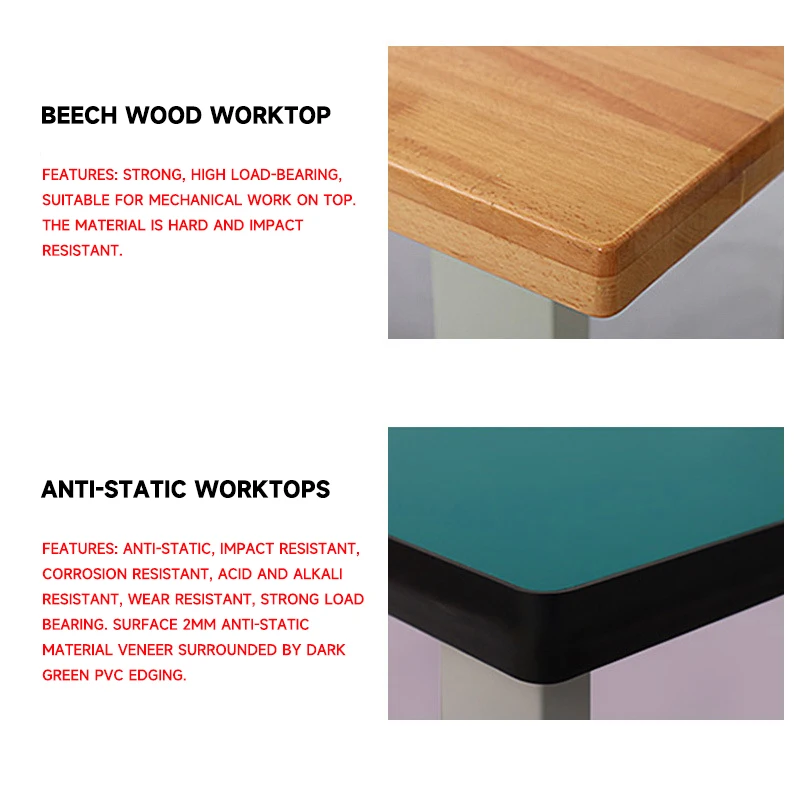 Wholesale customization shaped anti-static workshop factory packing maintenance workbench with two benches