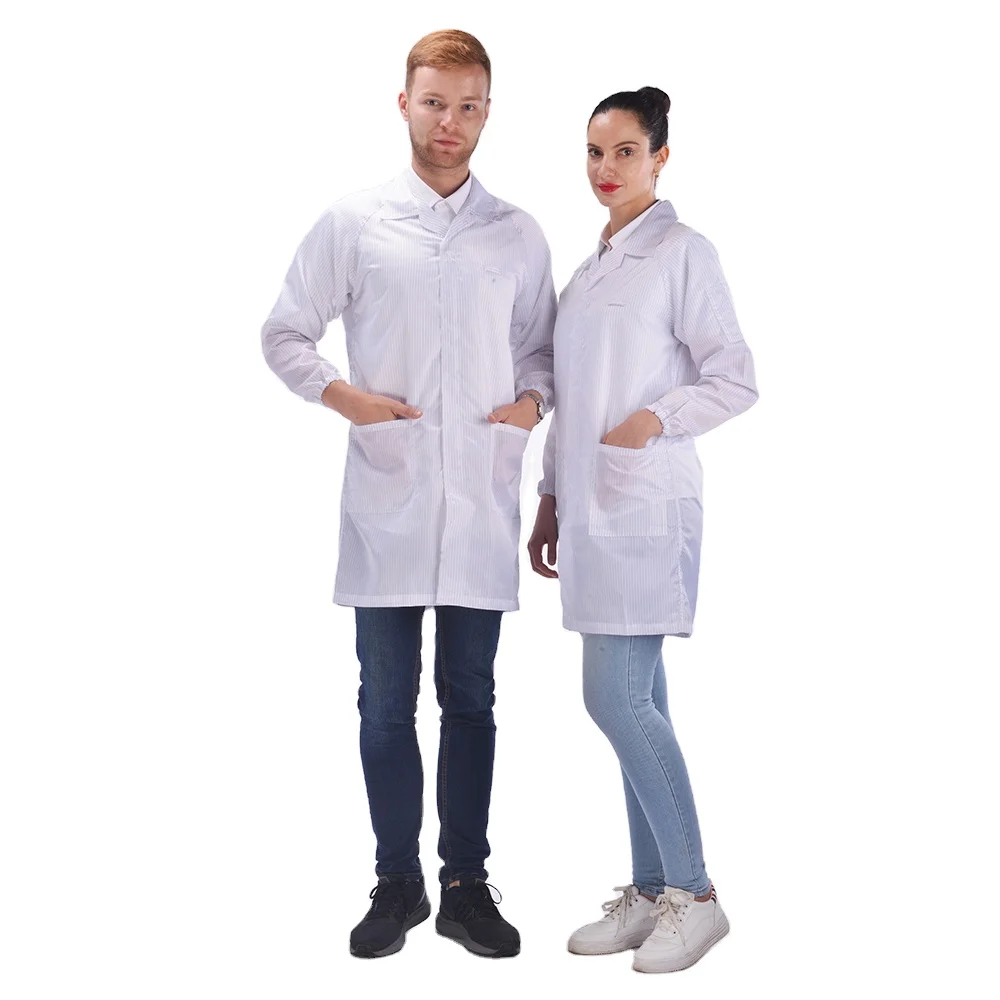 Customized Electronic ESD Safe Clothing for Factory Cleanroom Gown ESD lab coat smock with knit