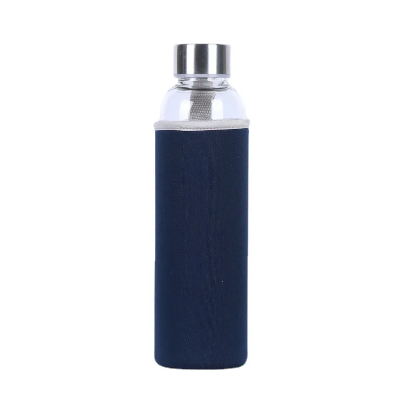 New Arrival Custom Logo Stainless Steel Lid Clear Glass Cup High Borosilicate Glass Water Bottle with sleeve