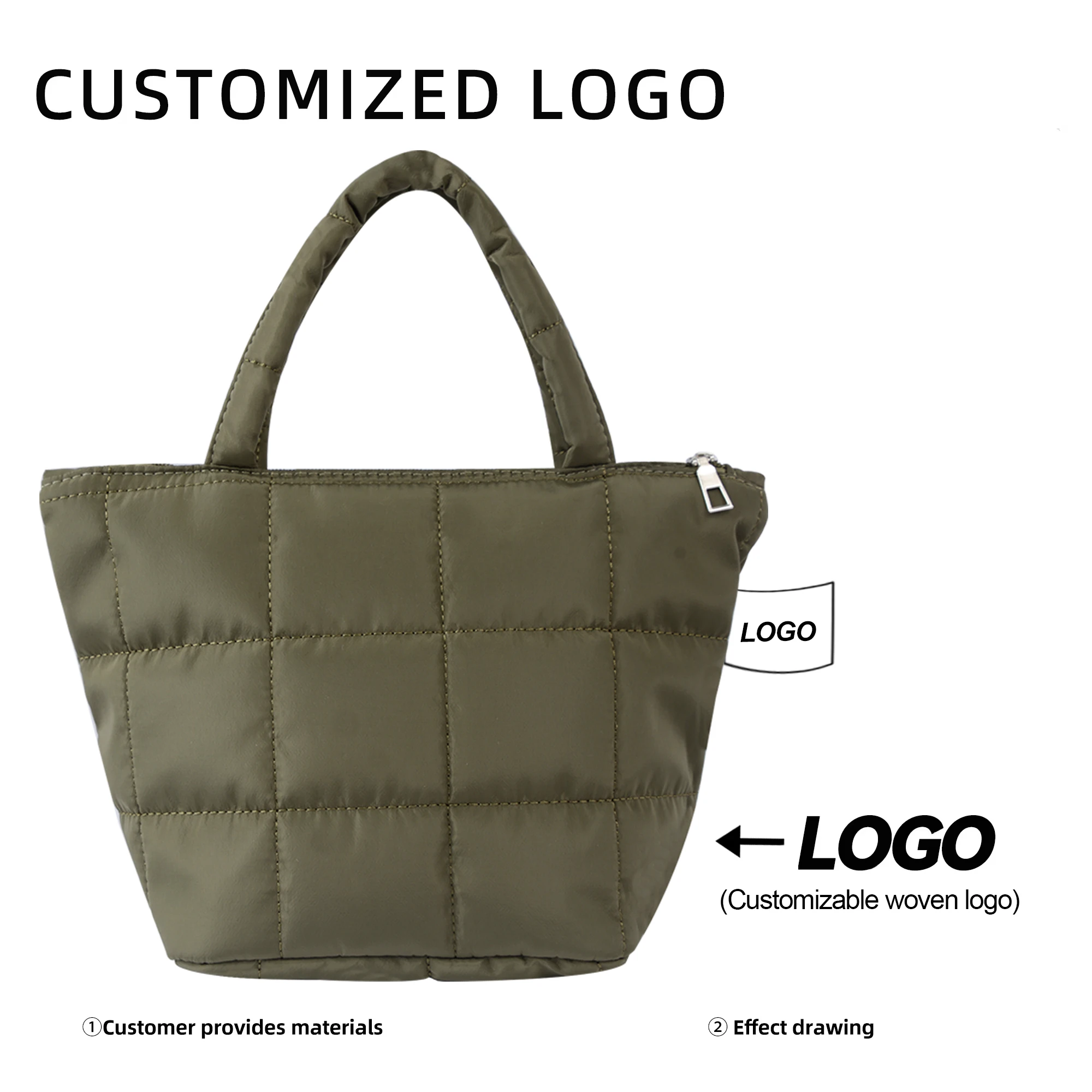 Ladies Trendy Quilted Grid Handbag Lightweight Puffer Tote Bag Women Outdoor Padding Storage Tote Shopping Bag with Top Zipper
