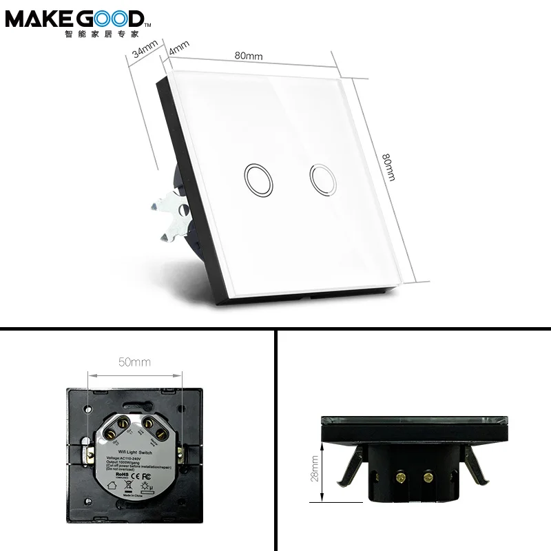 MakeGood EU 1Gang Touch Fan Speed Switch with Glass Panel Smart Fan Switch