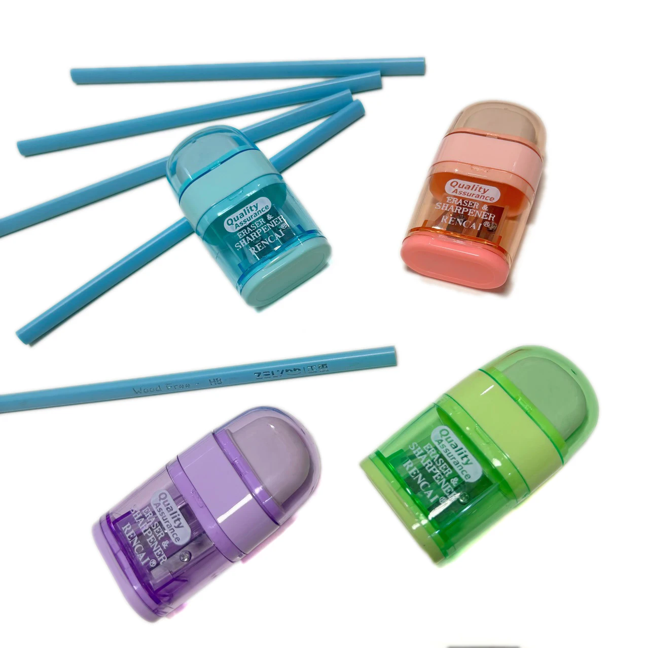 Double Hole School Pencil Sharpener with Rubber Eraser, Student School Stationery Supply Wholesale