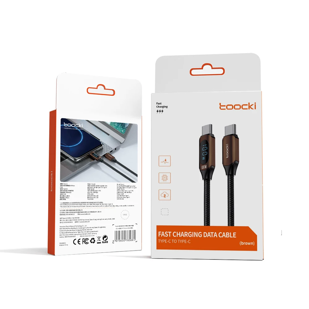 Toocki RTS Fast delivery 5a 100w type c to c cable led displayport type c fast charging pd cable for Notebook/Phone