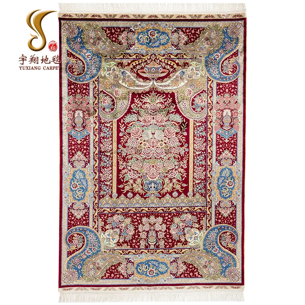 Yuxiang 4X6 ft Beautiful Floral Handmade Persian Red Carpet for Living Room