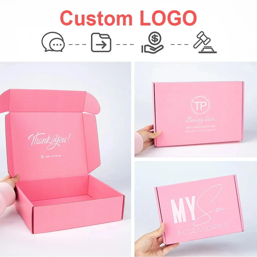 Custom Logo Pink Gift Shipping Box Small Corrugated Mailer Cardboard Boxes For Small Business Packaging With Logo