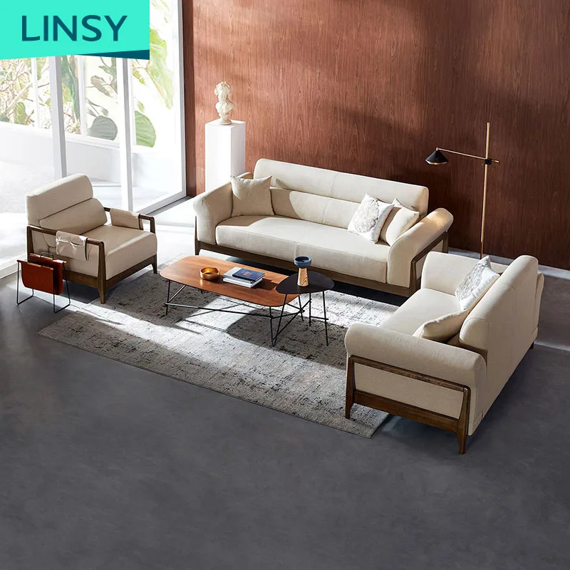 Linsy Home Furniture Modern Upholstery Fabric Wooden Motion Sofa Sets L Shape Leisure Banquet Cotton Fabric Sofa 1014